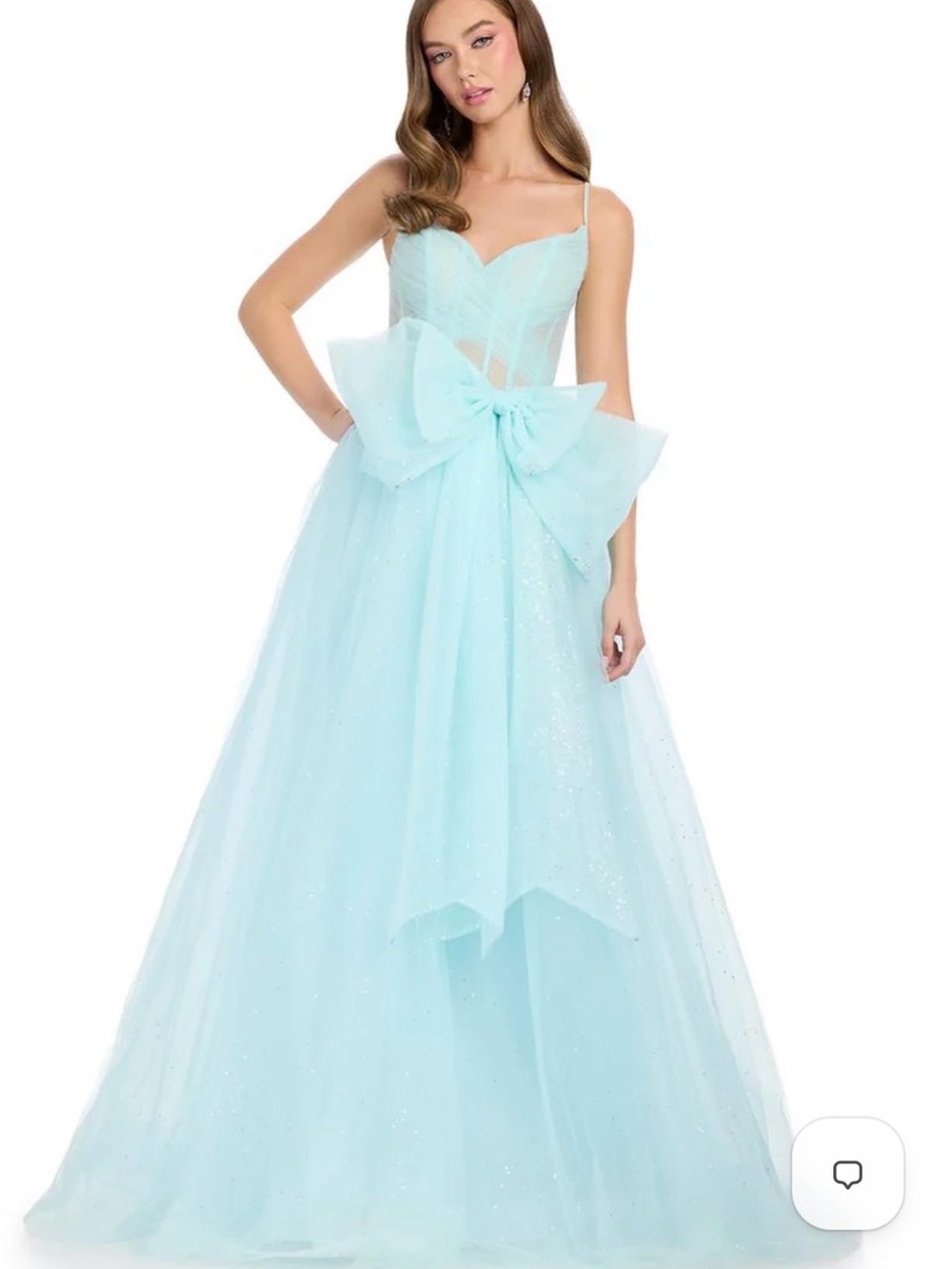 Sparkling Light Blue Tulle Prom Gown with Statement Bow